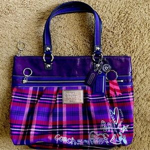 Vintage Coach Poppy Canvas Purple Plaid bag